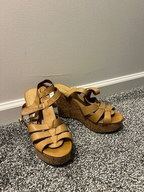 Express Tan Cork Platform Wedge Sandals